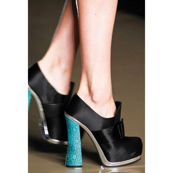 Archival MIU MIU Runway 2012 Club Shoes Bow Front Platform Booties 37.5 7.5 VTG - Picture 4 of 13